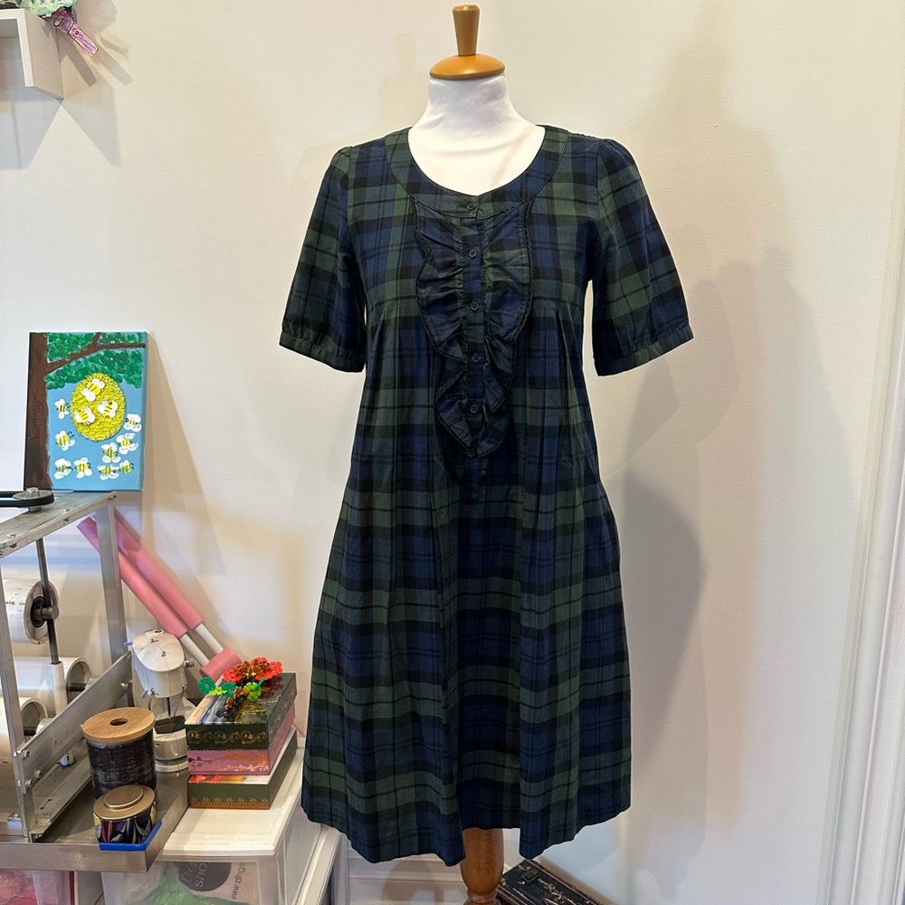 ✨Dark blue green plaid cotton dress✨